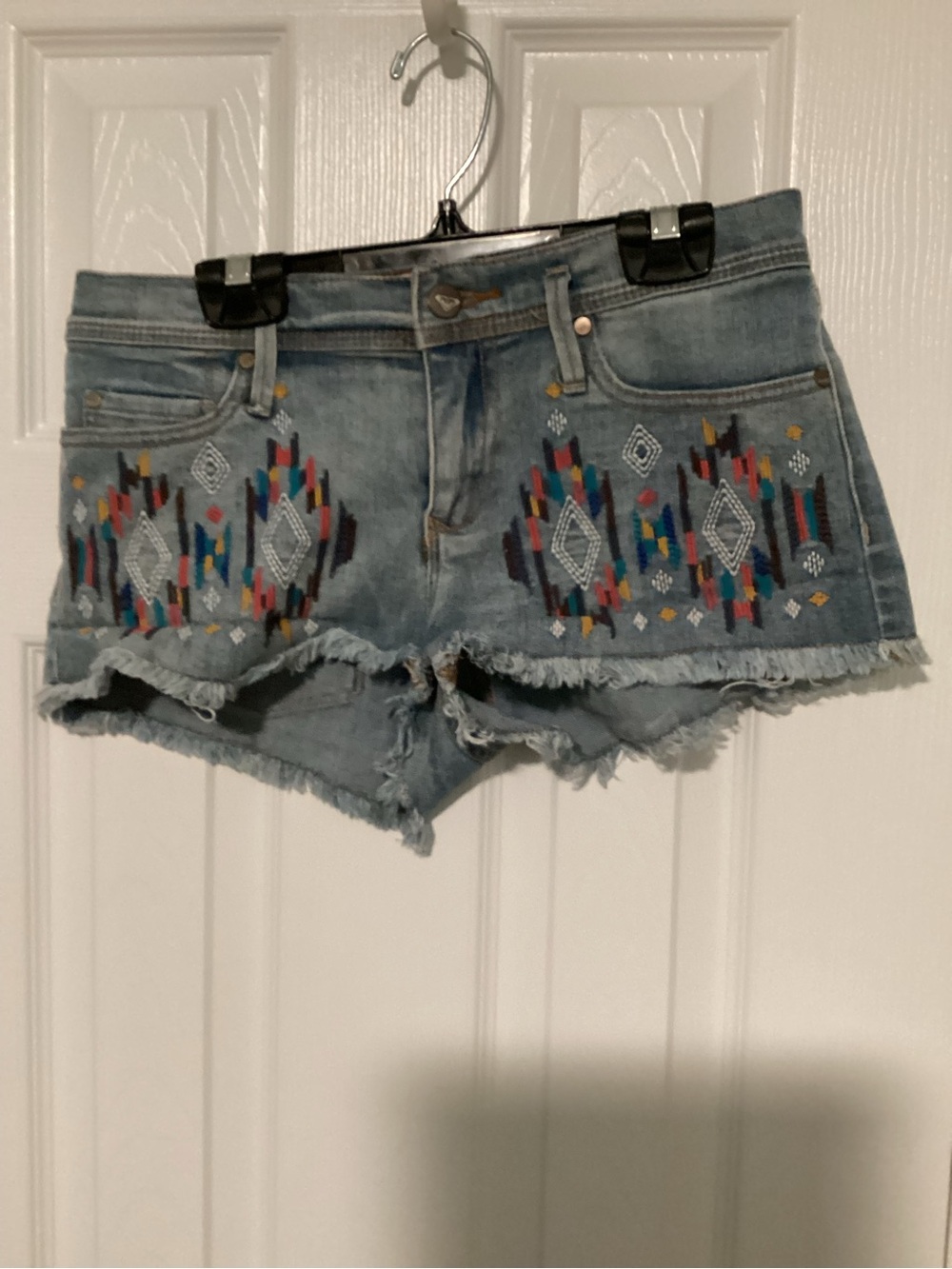 Roxy Light Blue Denim Embroidered Cutoff Shorts